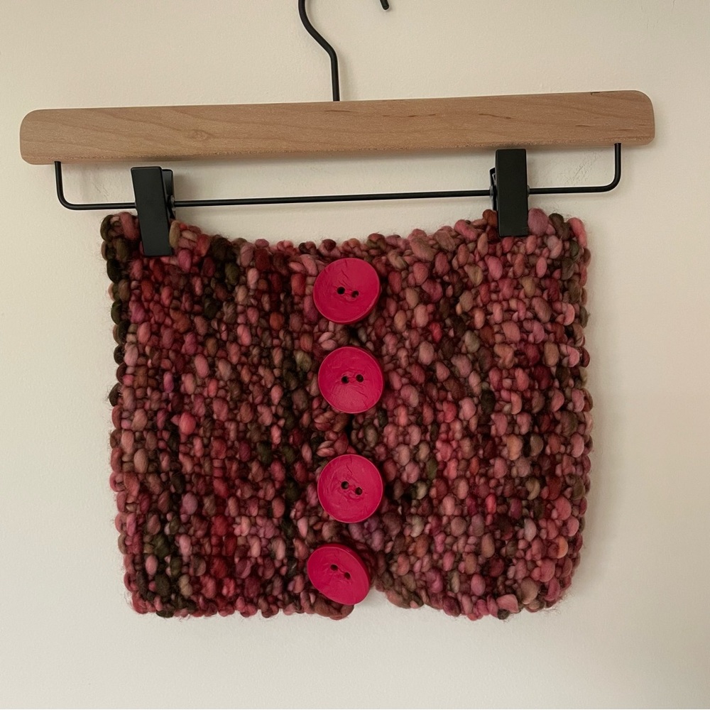 Hand Knit Merino Wool Chunky Cowl Pink Brown